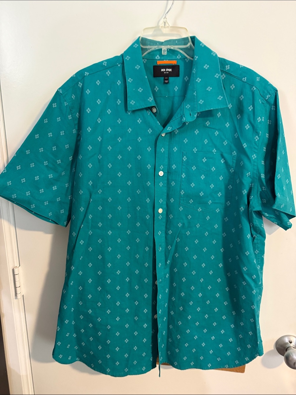 Jack Spade Teal Short-Sleeve Button-Down Shirt with Micro Geometric Print